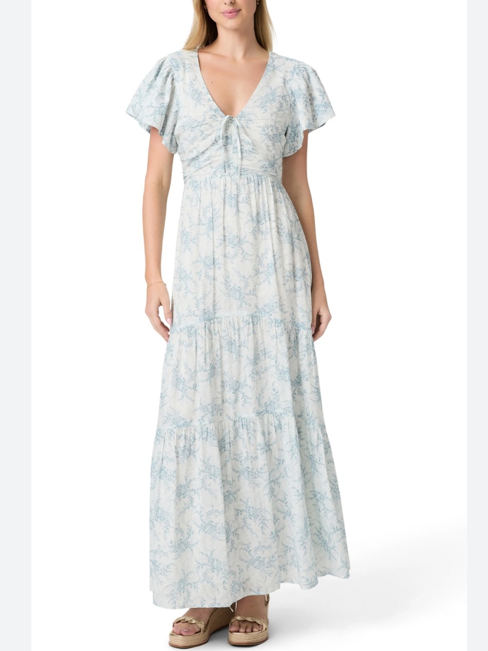 PAIGE Light Blue Floral Tie-Front Cotton Maxi Dress